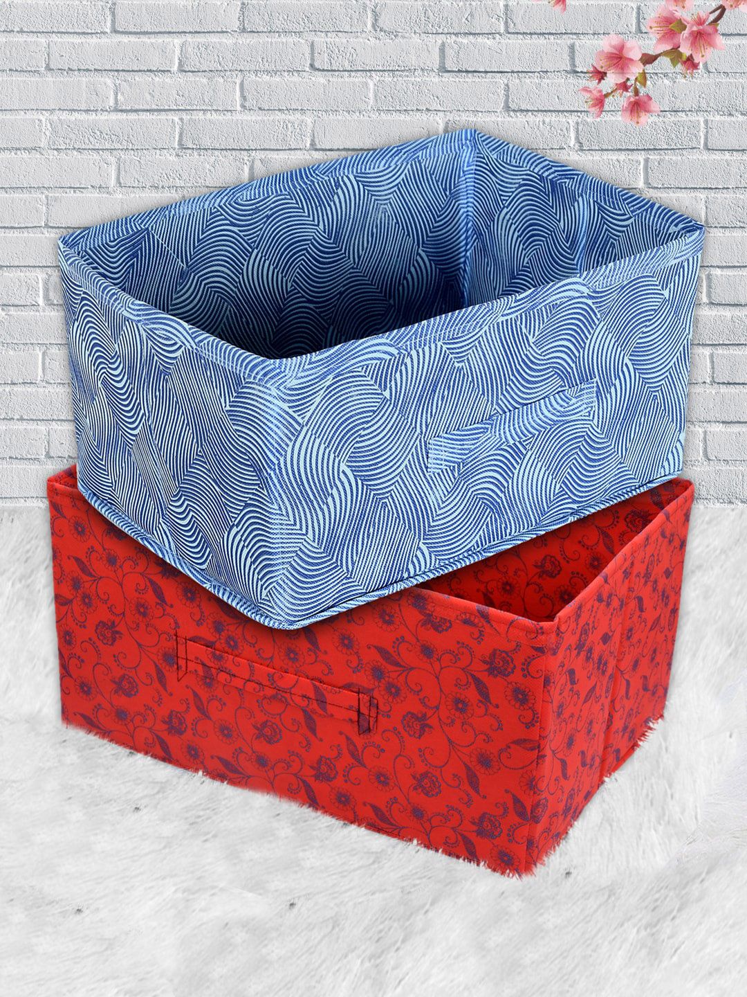 Kuber Industries Set Of 2 Red & Blue Printed Organizer Box with Handle Price in India