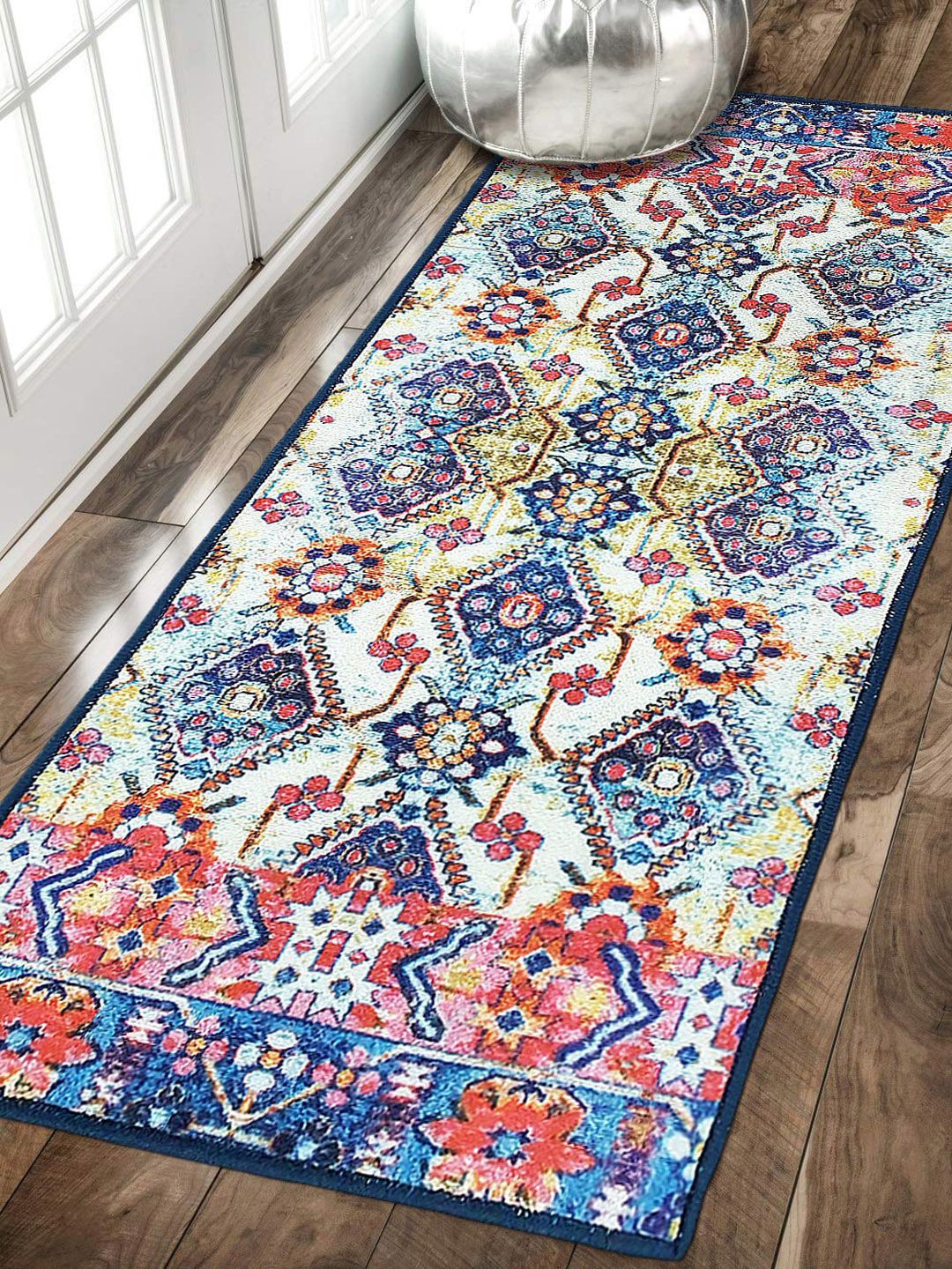 Status Blue & Red Geometric Printed Floor Runner Price in India