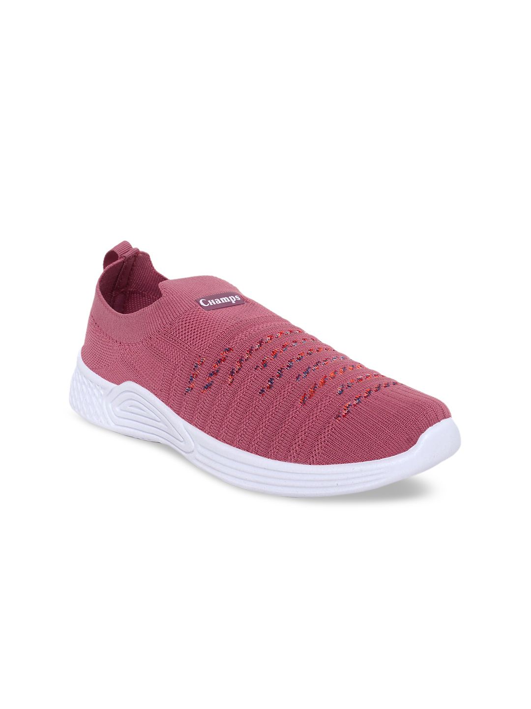 Champs Women Peach-Coloured Woven Design Slip-On Sneakers Price in India