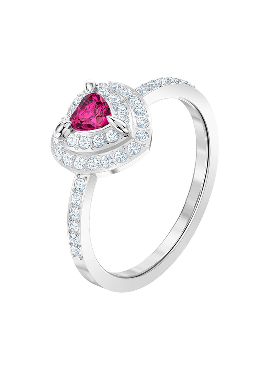 SWAROVSKI Women Rhodium-Plated Pink & Silver Ring Price in India