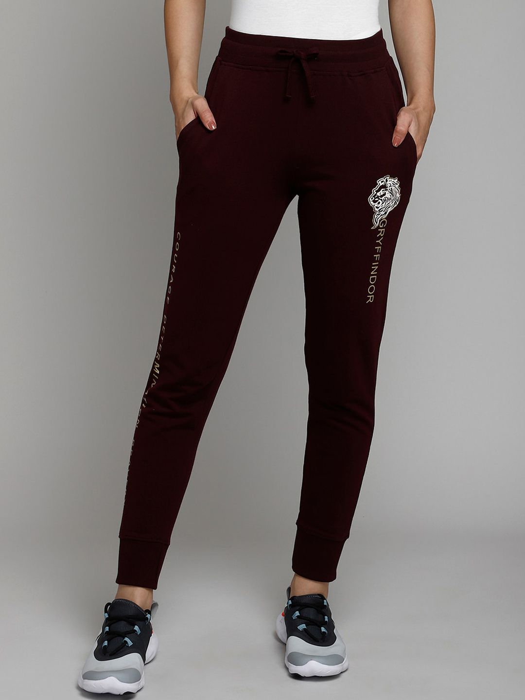 Free Authority Women Maroon Harry Potter Printed Pure Cotton Straight-Fit Joggers Price in India
