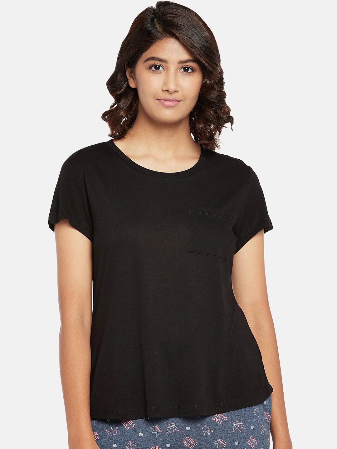 Dreamz by Pantaloons Black Solid Regular Lounge tshirt Price in India