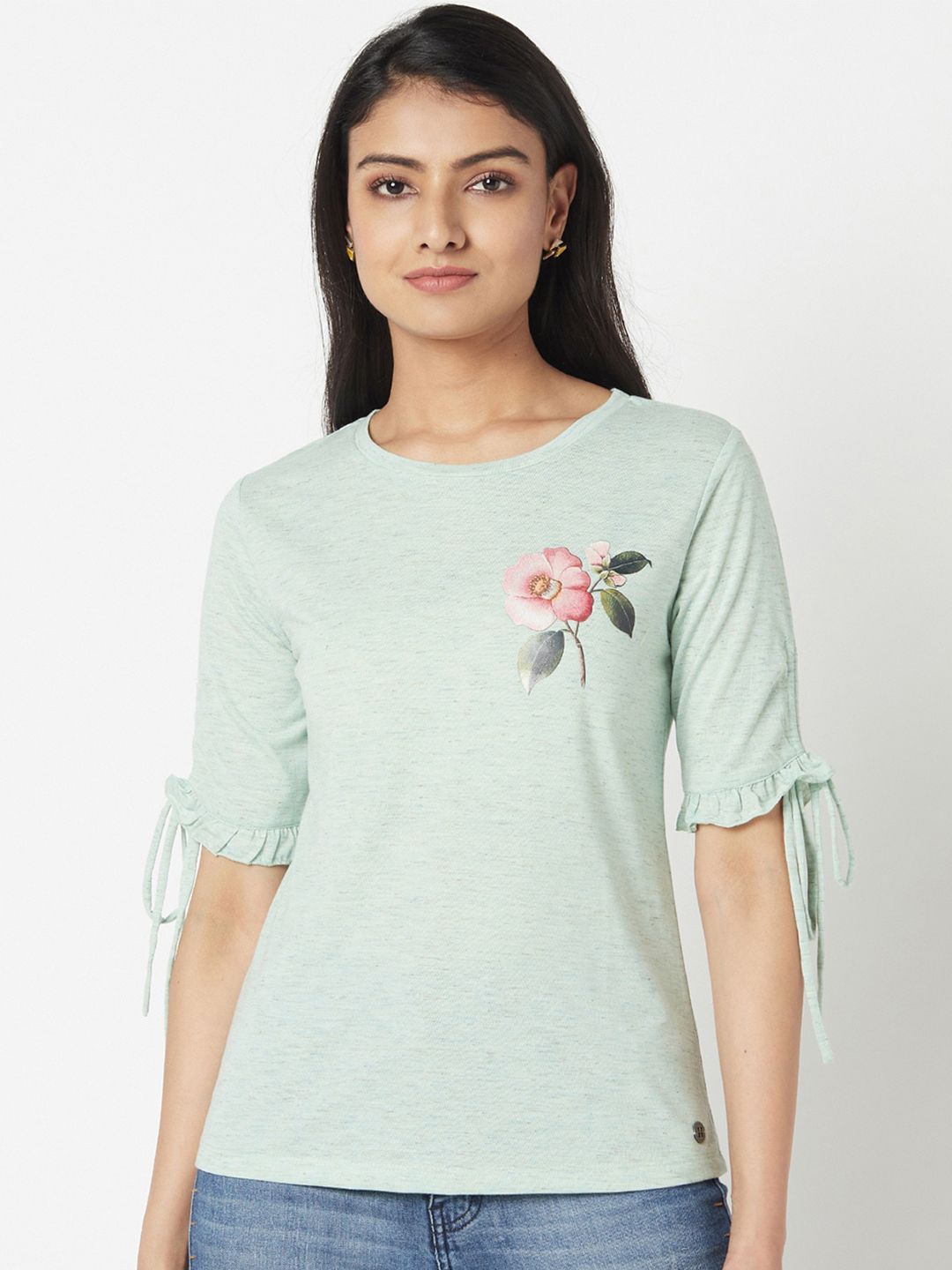 Miss Grace Green Floral Cotton Regular Top