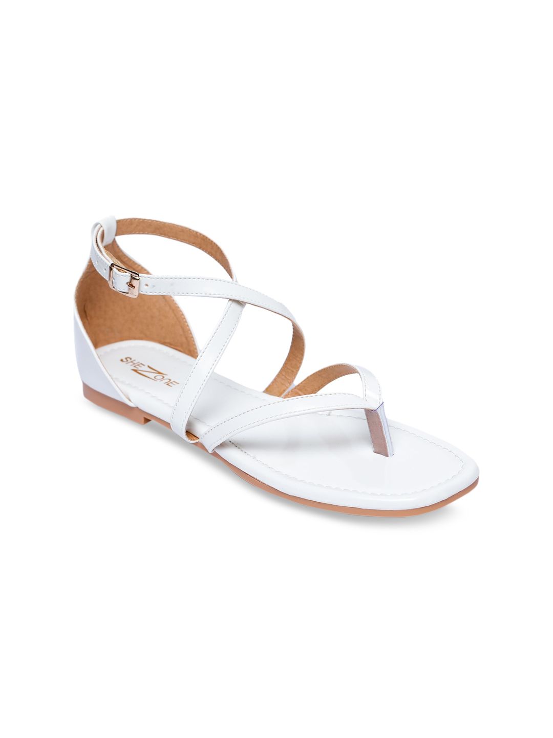 Shezone Women White Solid Open Toe Flats Price in India