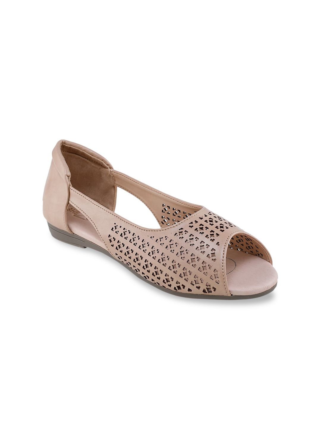 Shezone Women Beige Perforated Peep-Toe Flats Price in India
