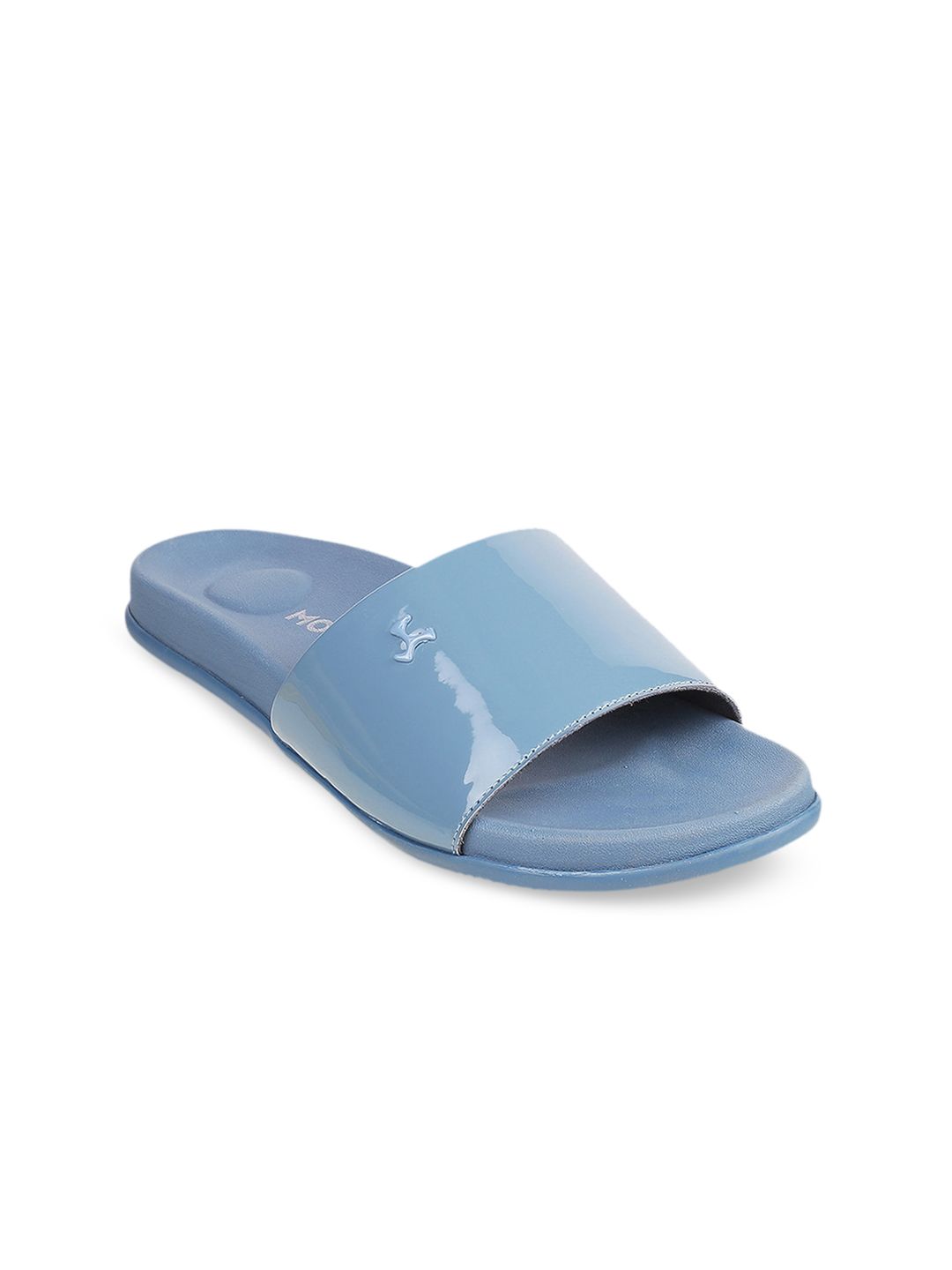 Mochi Women Blue Solid Sliders Price in India