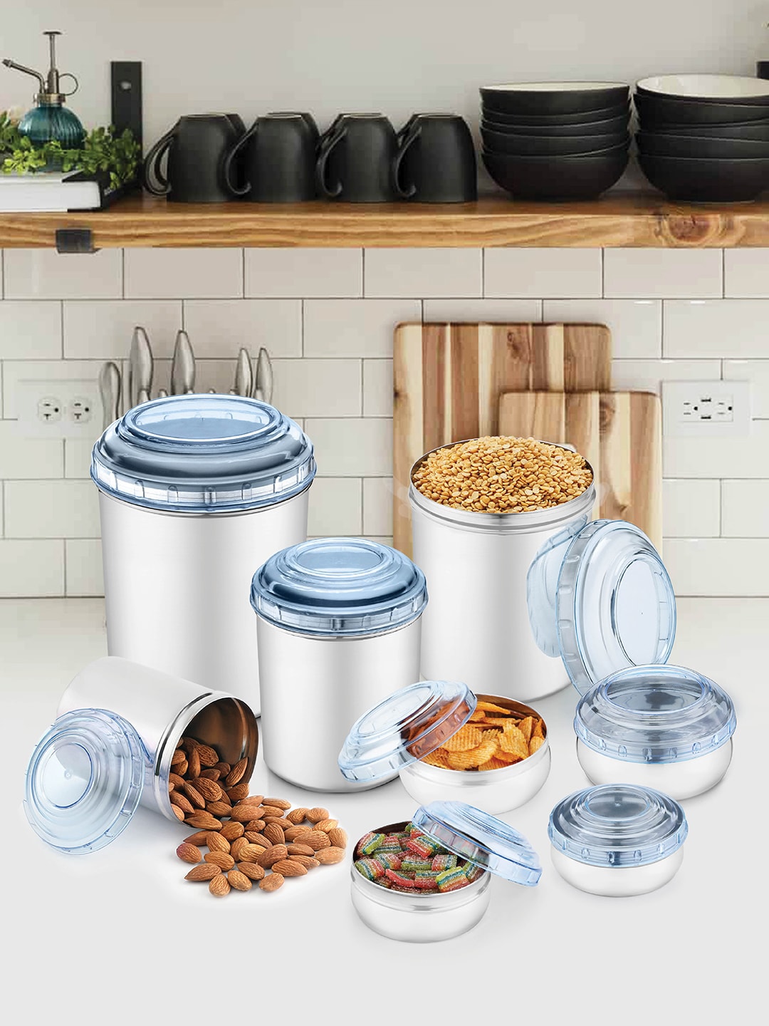 Jensons Silver-Toned Set Of 16 Canister Set & Belly Storage Set Price in India