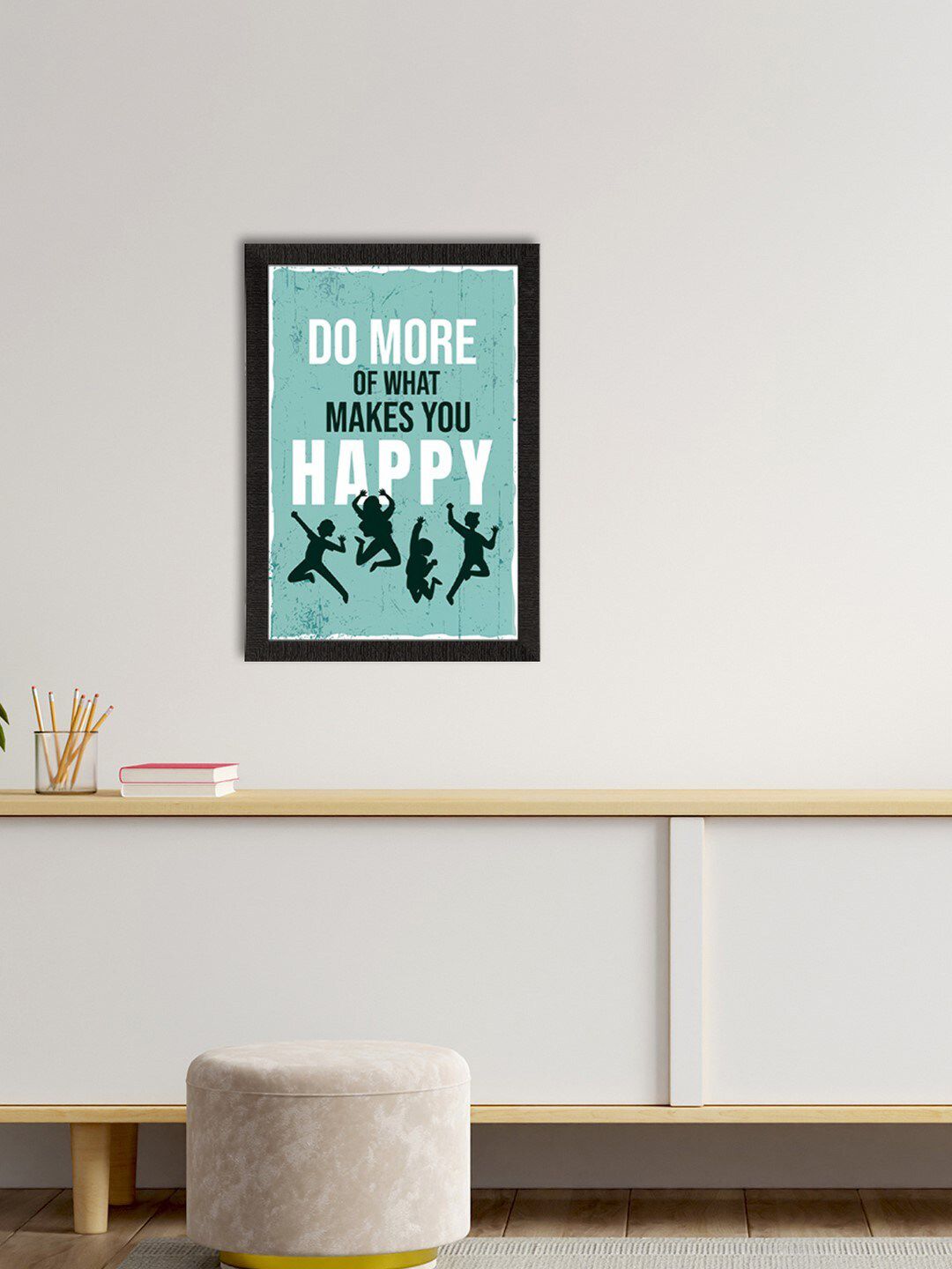 eCraftIndia Blue & White Do More Of What Makes You Happy Motivational Quote Satin Matt Texture UV Art Painting Price in India