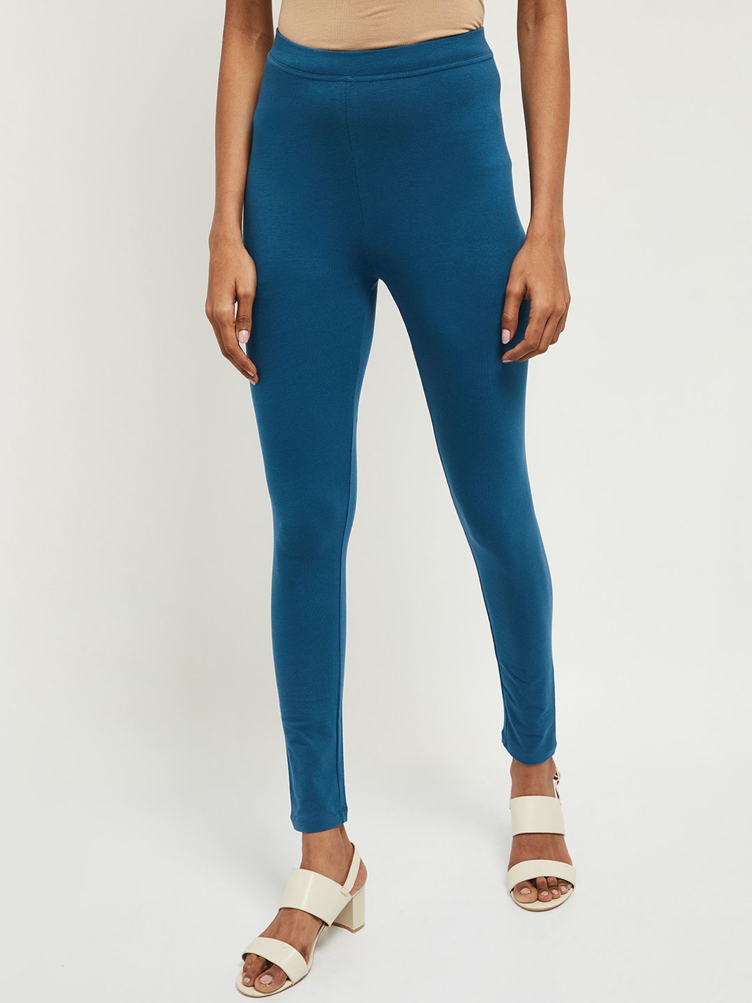 max Women Blue Solid Ankle-Length Leggings Price in India