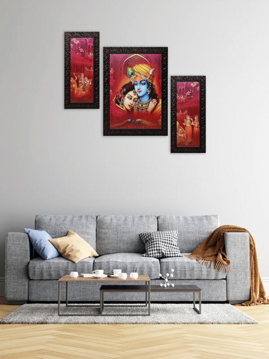 Indianara Set of 3 Multicoloured Radha Krishna Framed Wall Paintings without Glass Price in India