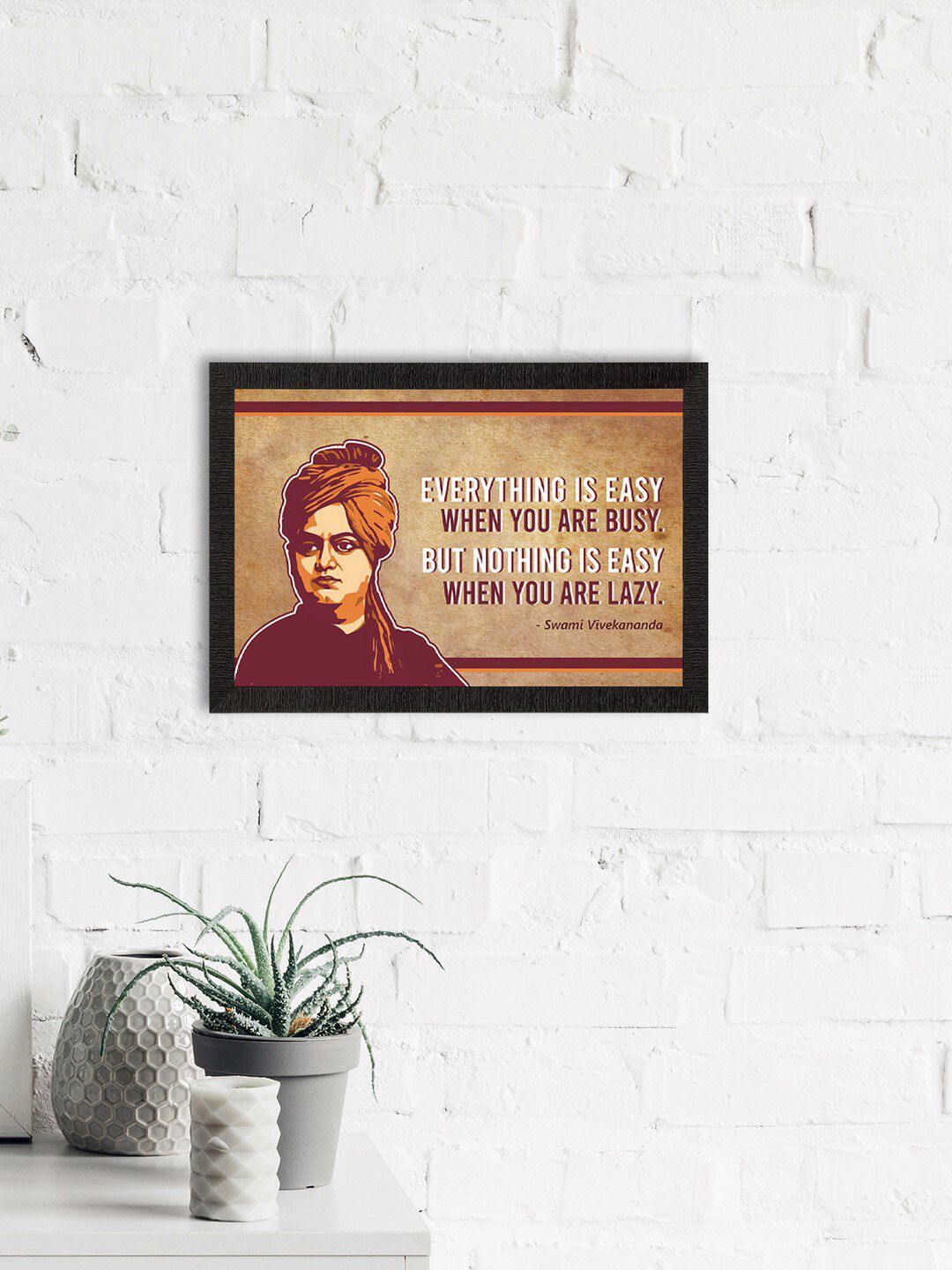 eCraftIndia Beige & Maroon Swami Vivekananda Motivational Quote Wall Painting Price in India