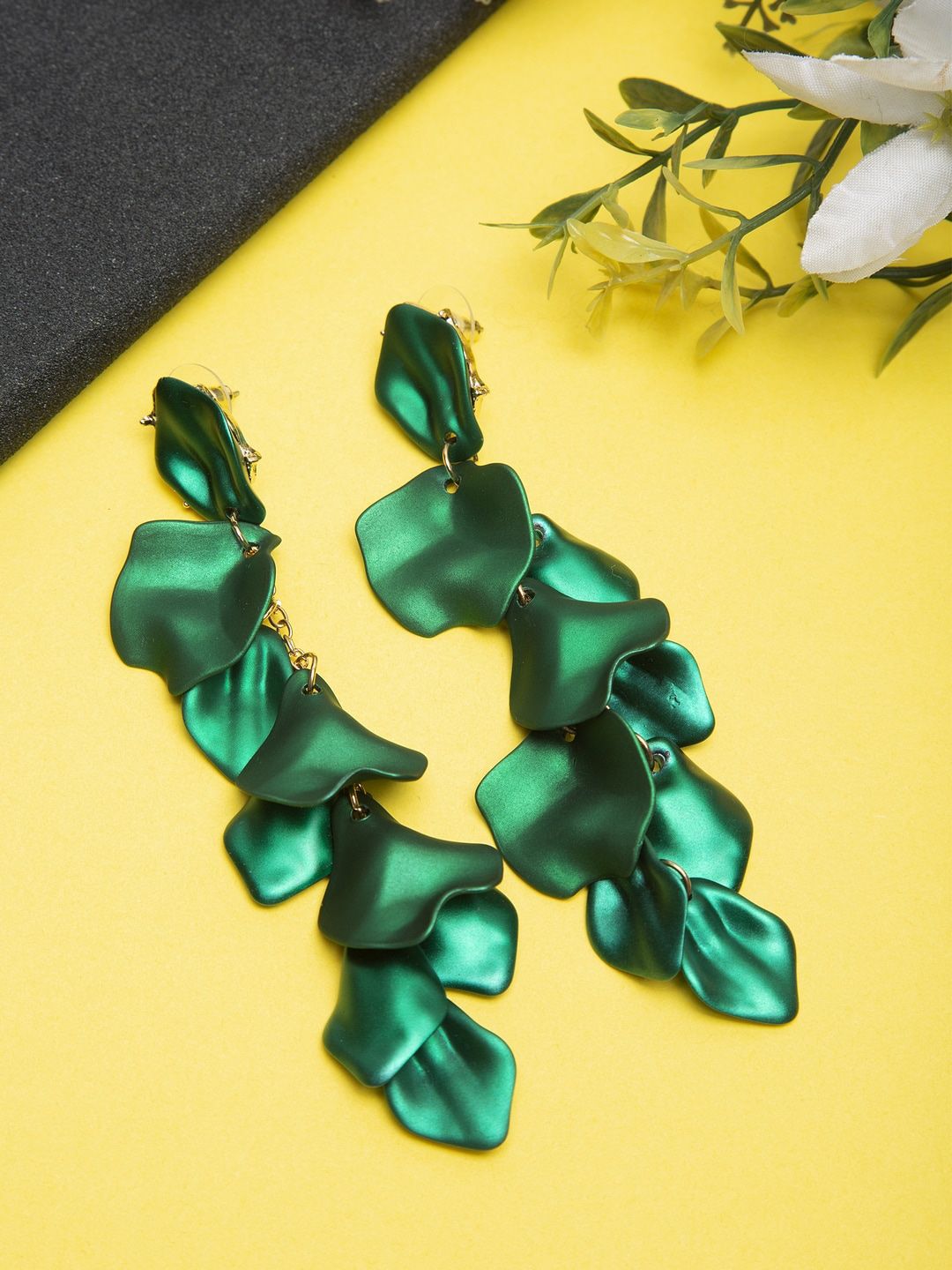YouBella Green Handcrafted Floral Petal Contemporary Drop Earrings Price in India