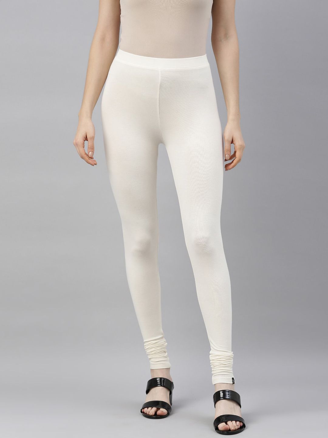 TWIN BIRDS Women Off White Solid Churidar-Length Leggings Price in India
