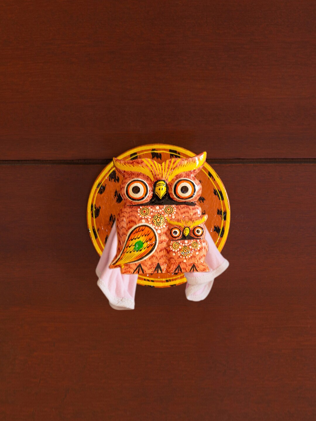ExclusiveLane Printed Brown & Yellow Owl Handcrafted Towel Holder Price in India