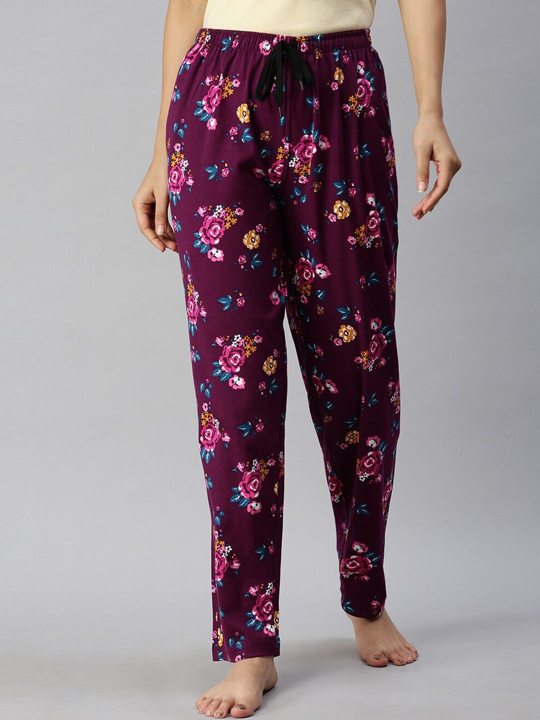 Kryptic Women Maroon & Blue Printed Lounge Pants Price in India