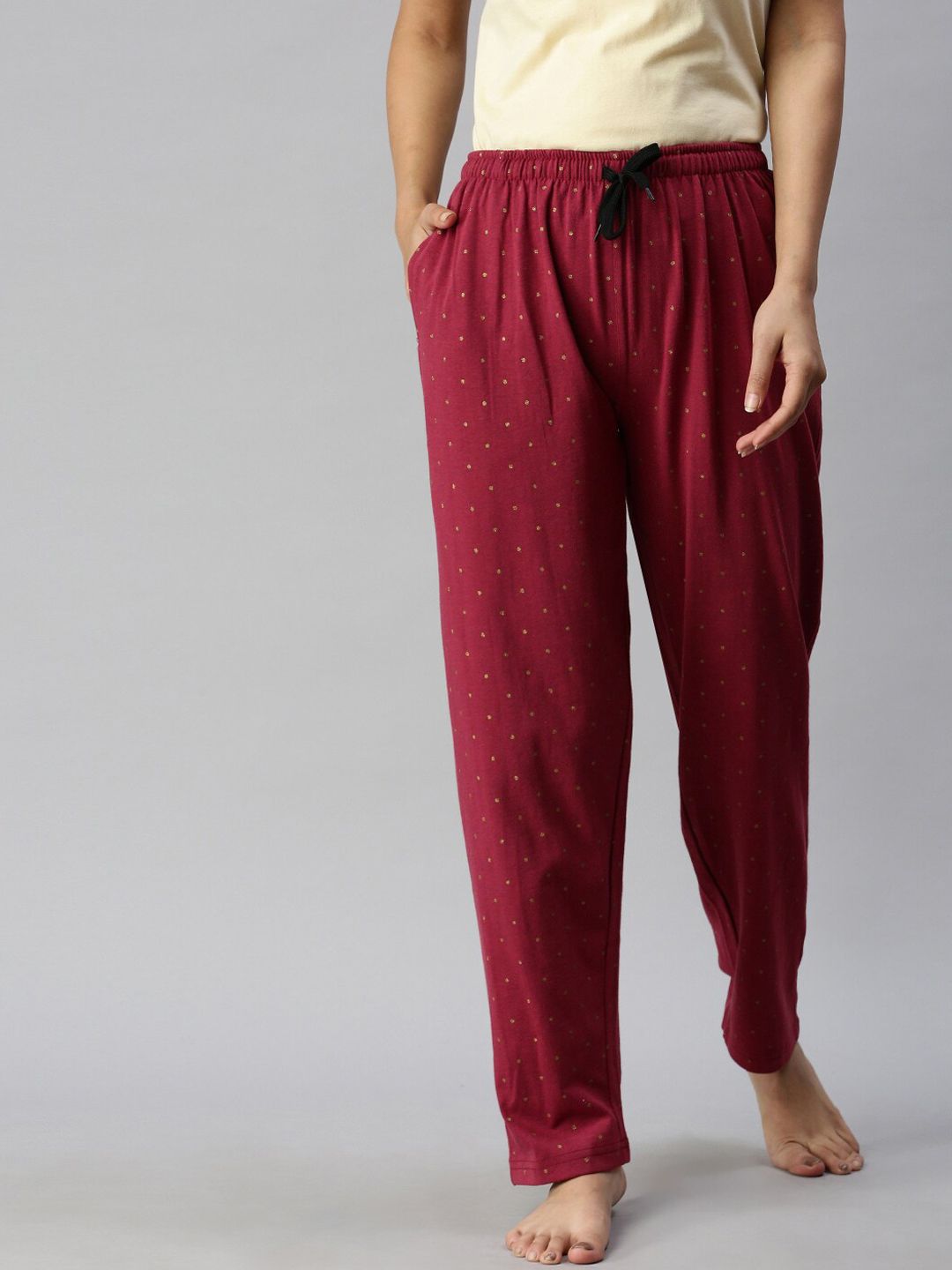 Kryptic Women Maroon & Gold-Coloured Printed Lounge Pants Price in India