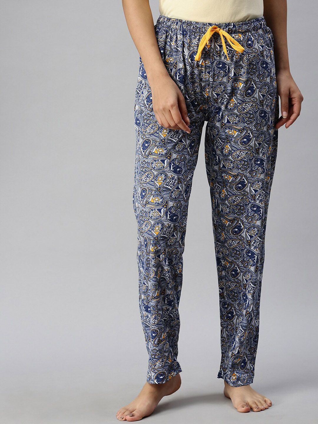 Kryptic Women Blue & White Printed Lounge Pants Price in India