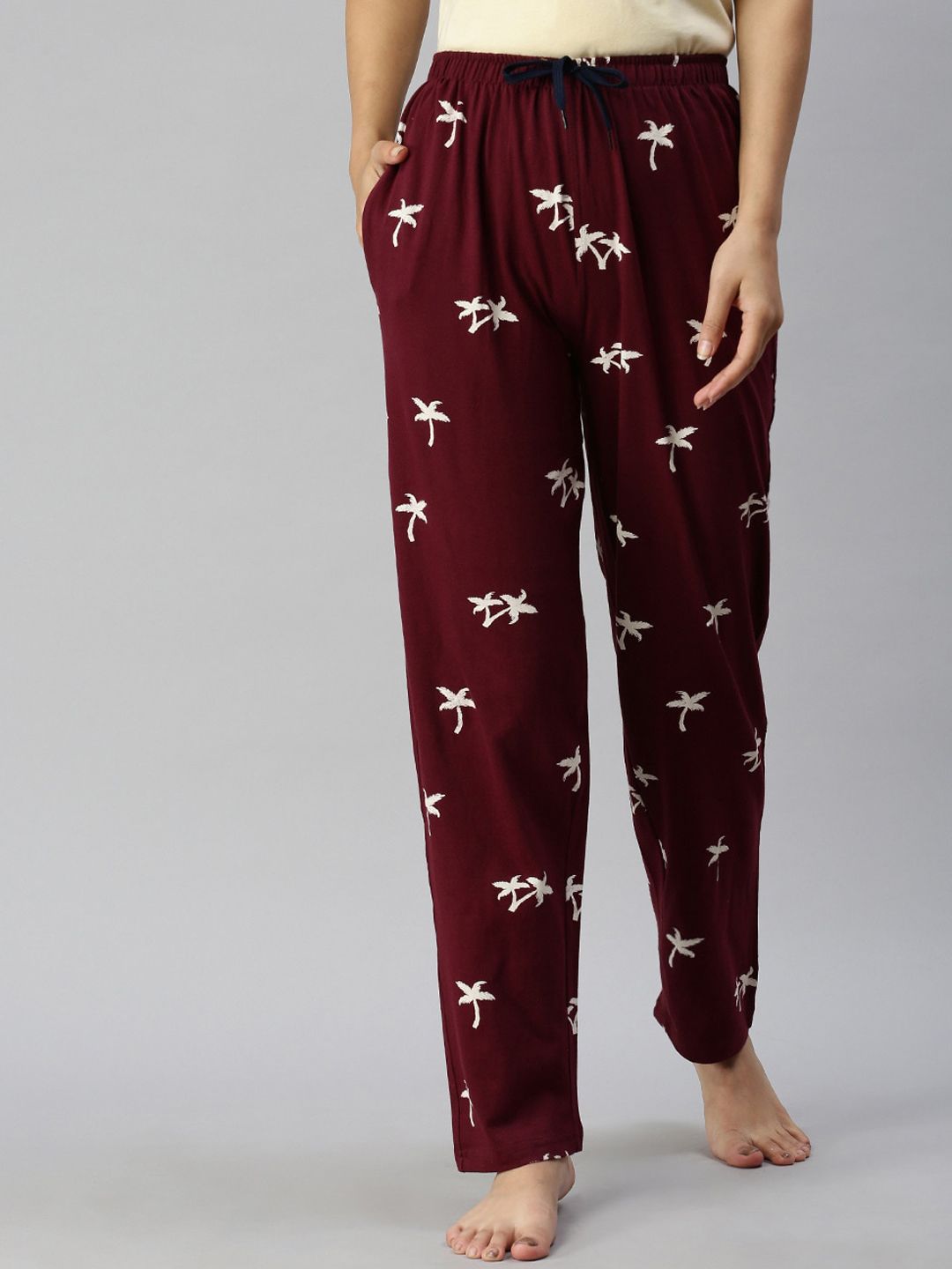 Kryptic Women Maroon & White Printed Lounge Pants Price in India