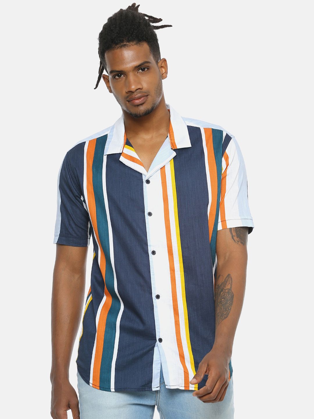 CAHOOT Men Multicoloured Regular Fit Striped Casual Shirt