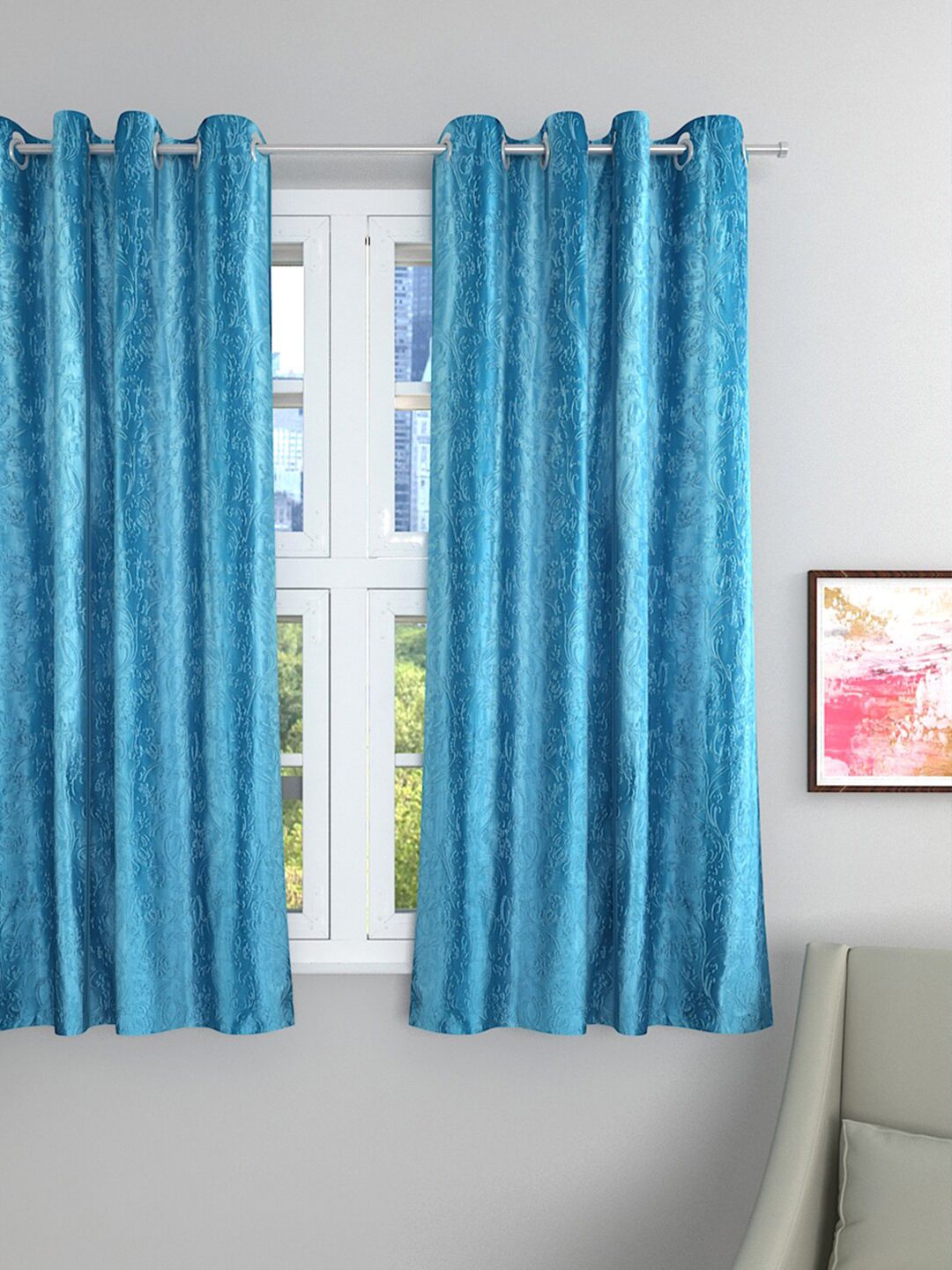 ROMEE Turquoise Blue Single Room Darkening Window Curtain Price in India