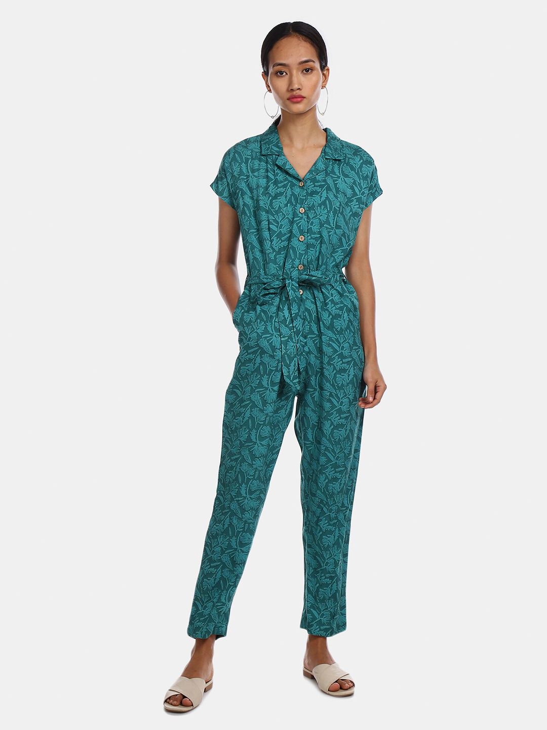 Cherokee Women Teal Printed Basic Jumpsuit Price in India