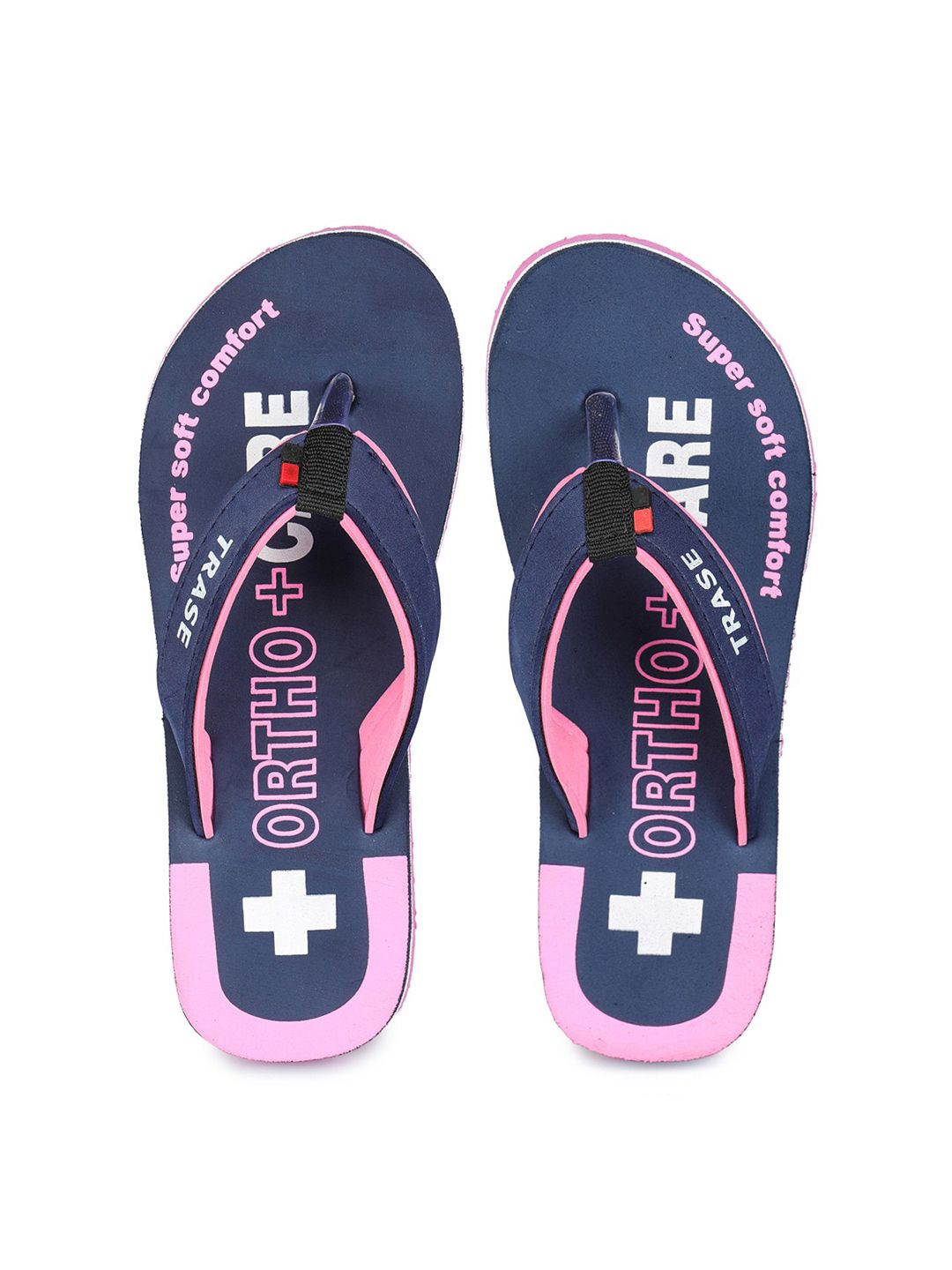 TRASE Women Navy Blue & Pink Printed Thong Flip-Flops Price in India