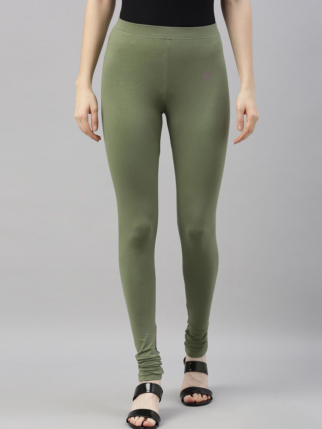 TWIN BIRDS Women Olive Green Solid Churidar-Length Leggings Price in India