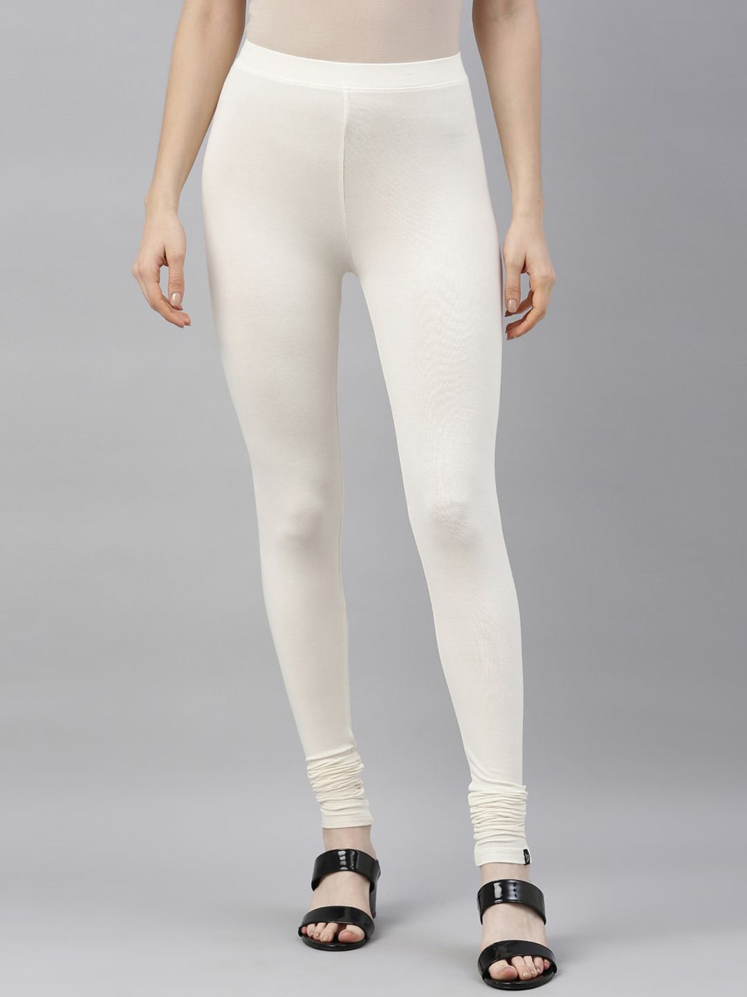 TWIN BIRDS Women Off-White Solid Churidar-Length Leggings Price in India
