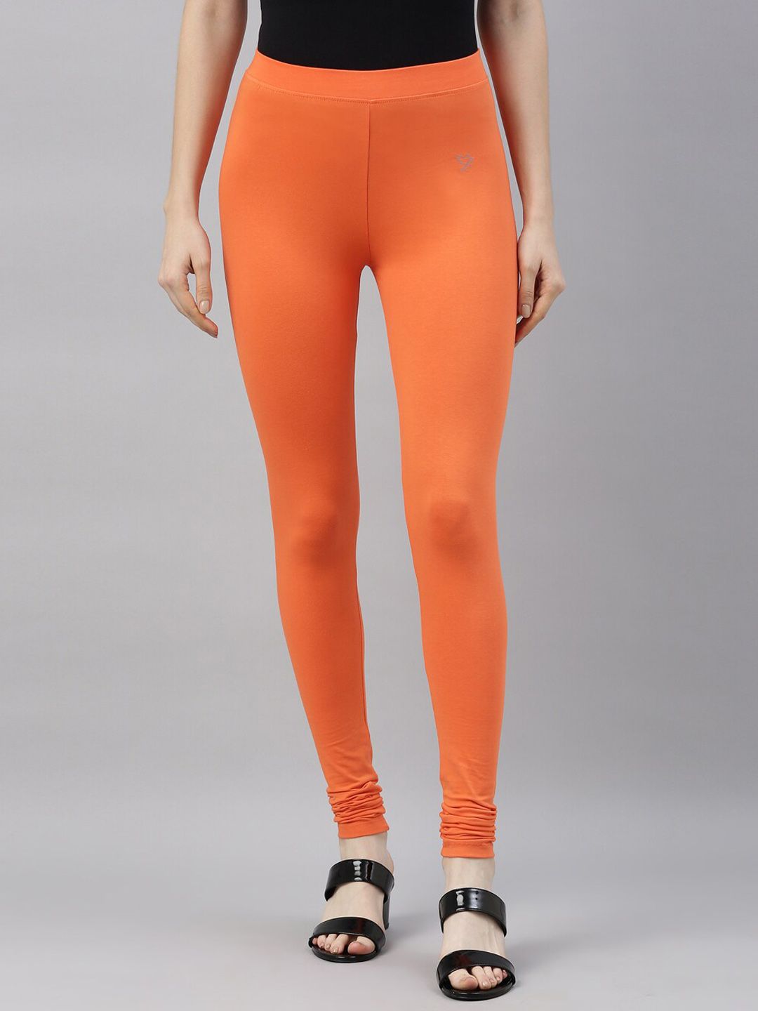 TWIN BIRDS Women Orange Solid Churidar-Length Leggings Price in India