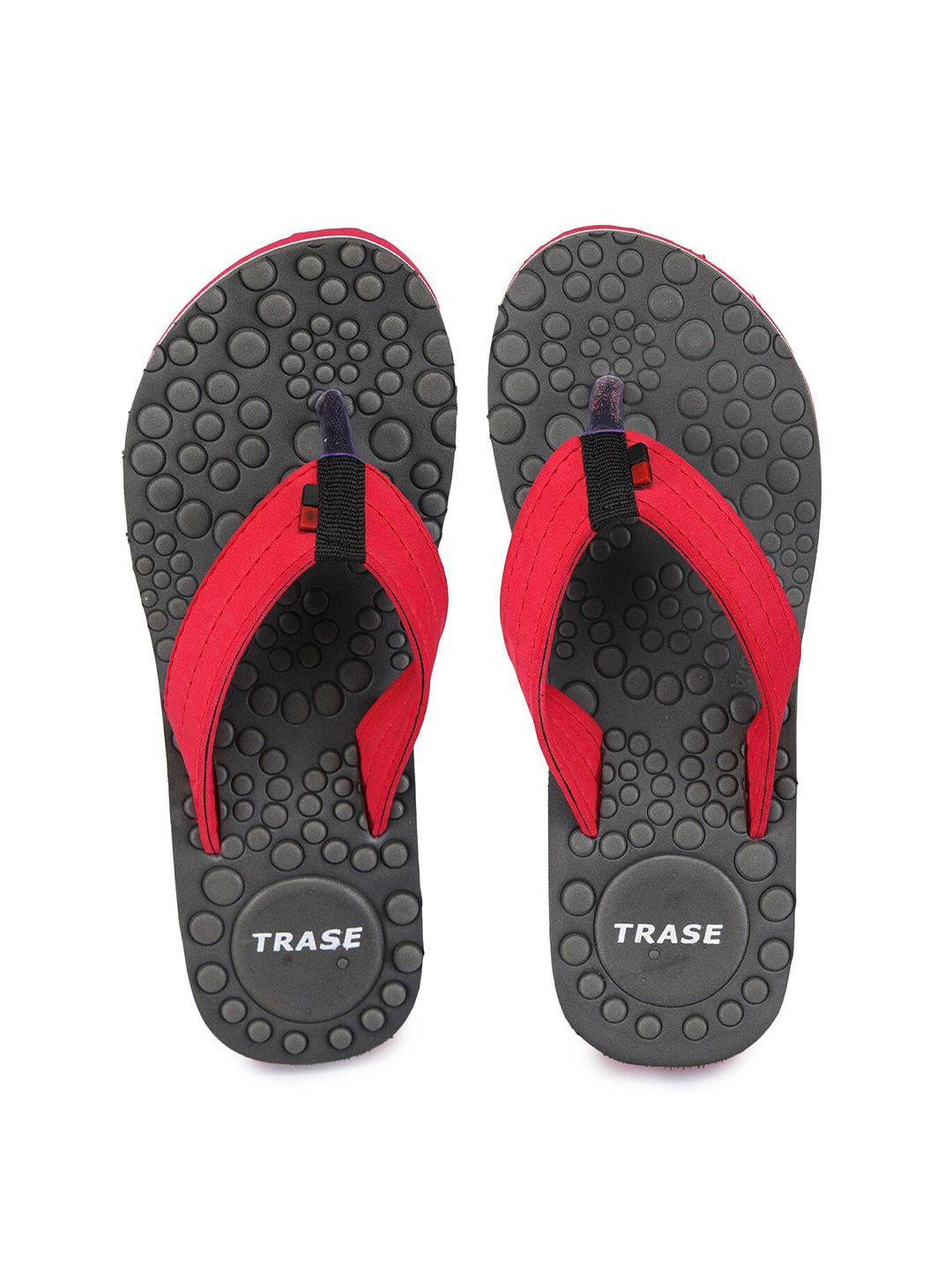 TRASE Women Grey & Red Solid Thong Flip-Flops Price in India