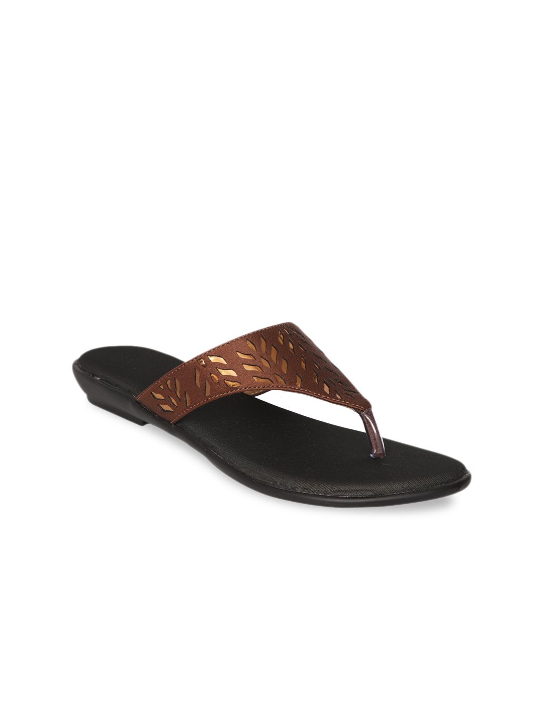 Zyla Women Brown Textured T-Strap Flats Price in India