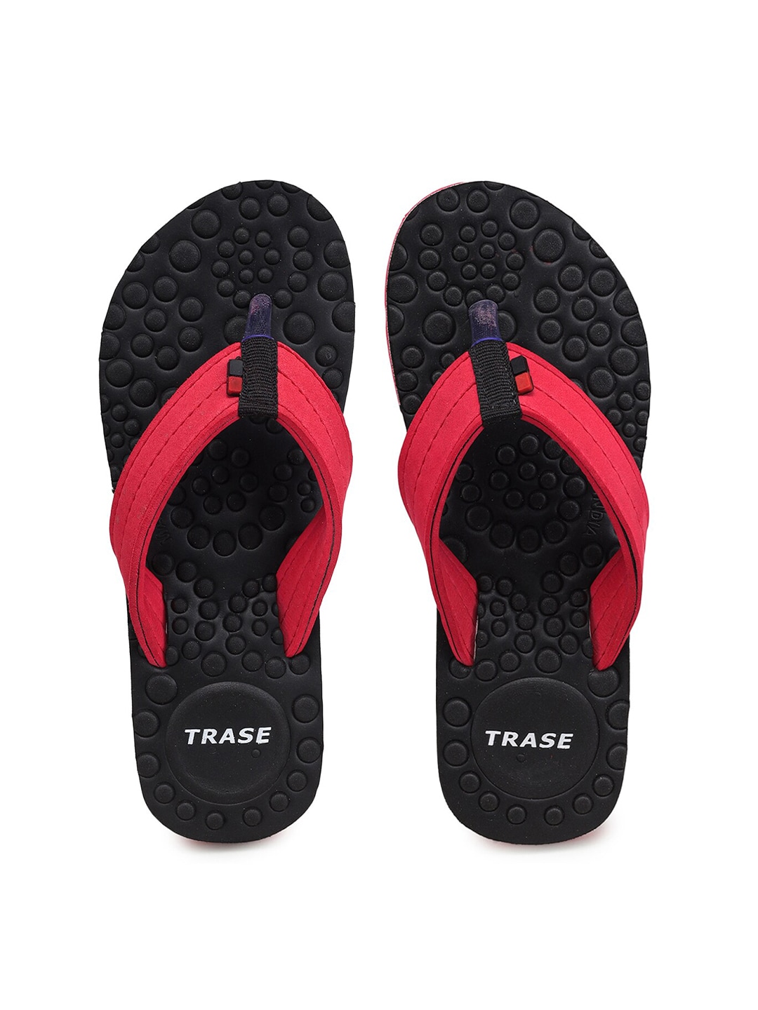 TRASE Women Black & Red Self Design Thong Flip-Flops Price in India