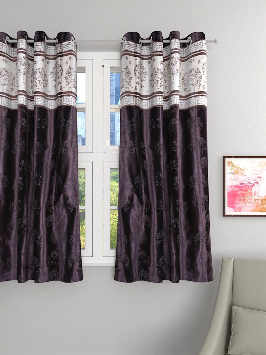 ROMEE Brown & Silver-Toned Single Room Darkening Window Curtain Price in India