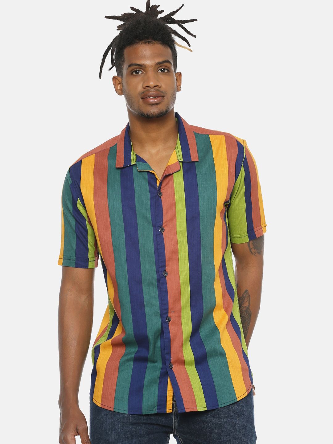 CAHOOT Men Multicoloured Regular Fit Striped Casual Shirt