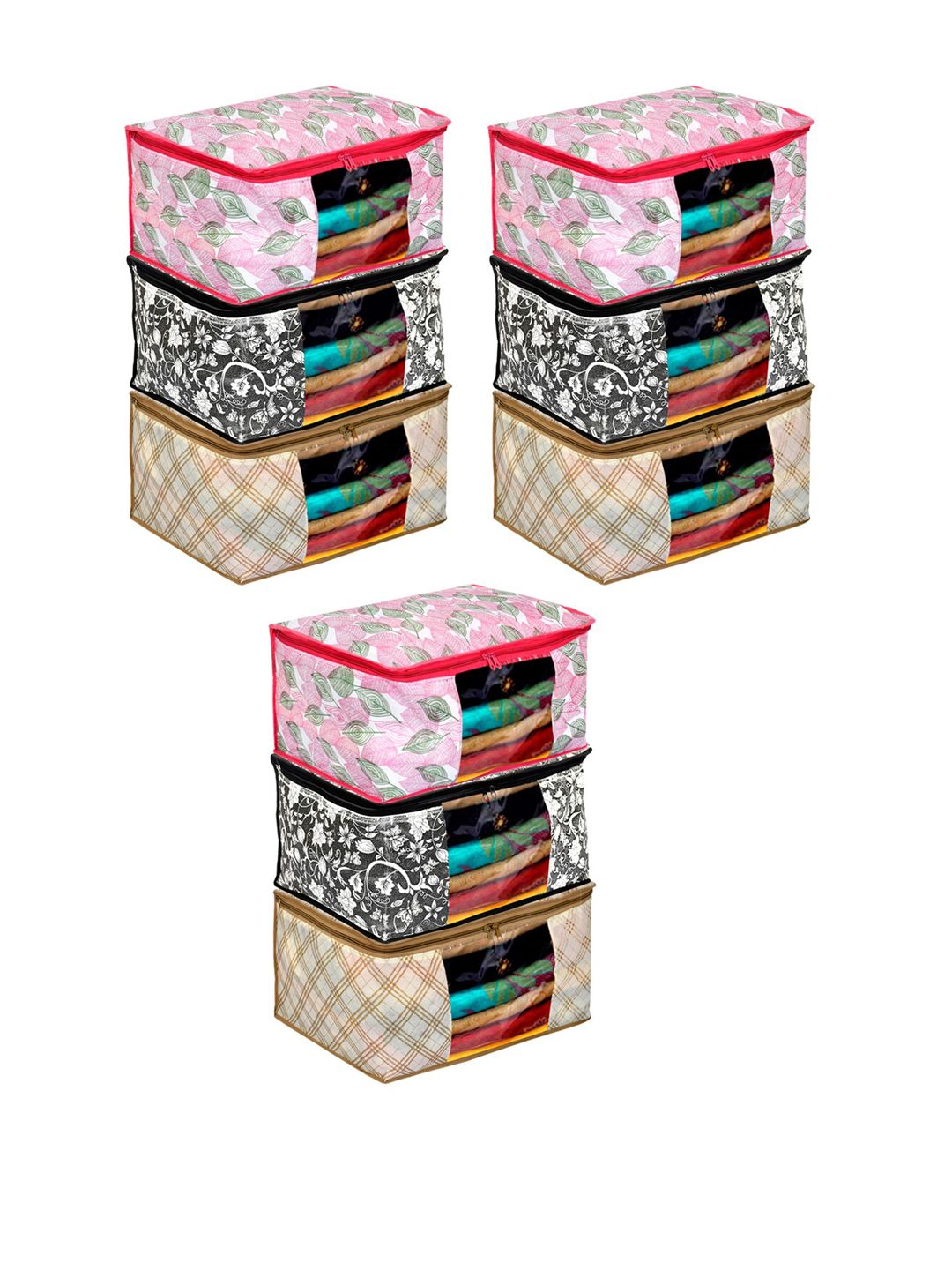 Kuber Industries Set Of 9 Multicoloured Metallic Printed Saree Organisers Price in India