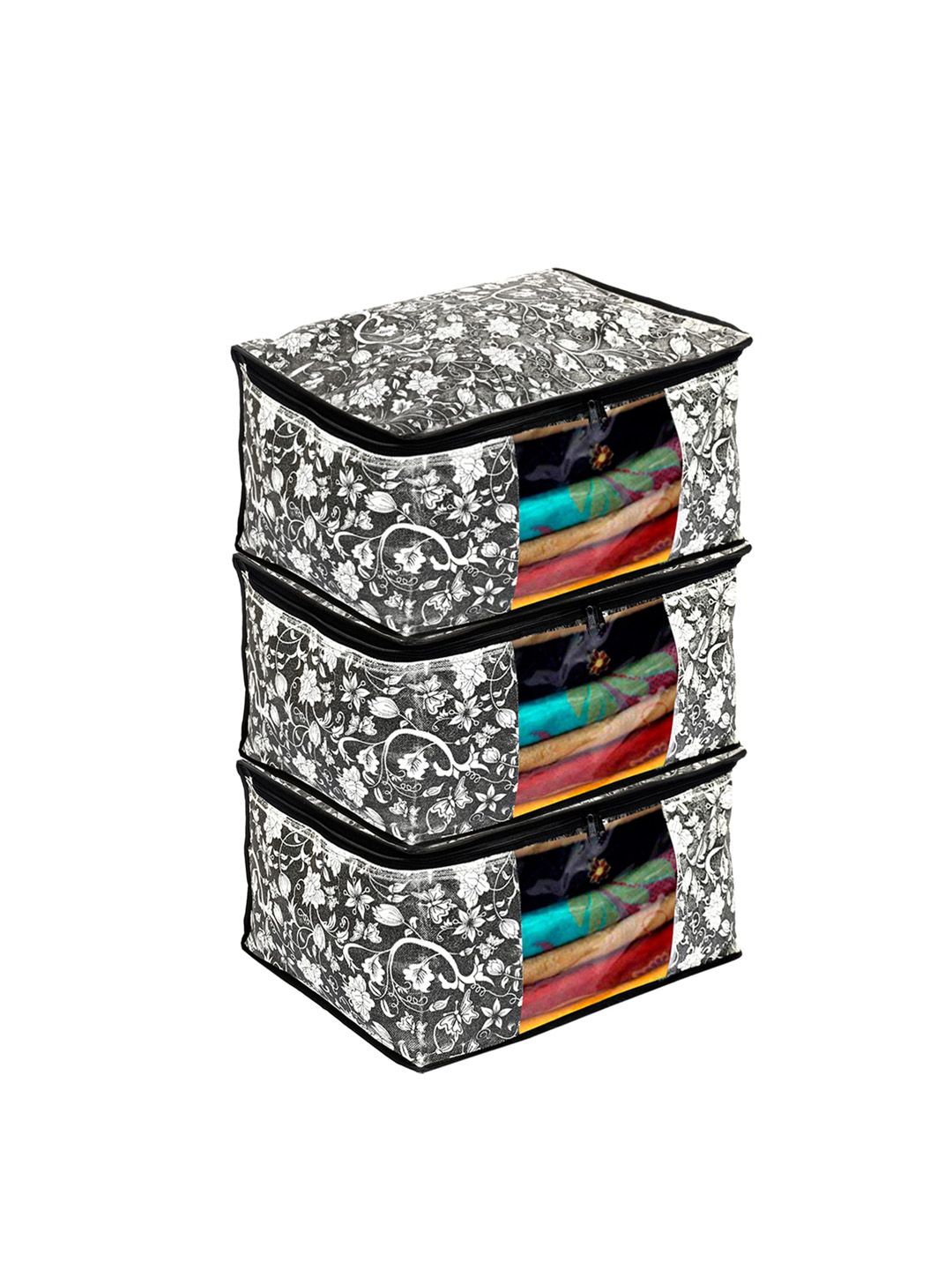 Kuber Industries Set of 3 Black & White Metallic Printed Clothes Organisers Price in India