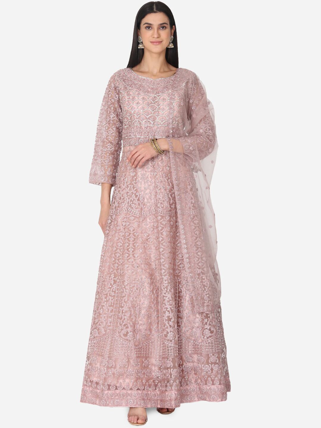 BOMBAY SELECTIONS Women Mauve Woven Design Kurta with Palazzos & Dupatta