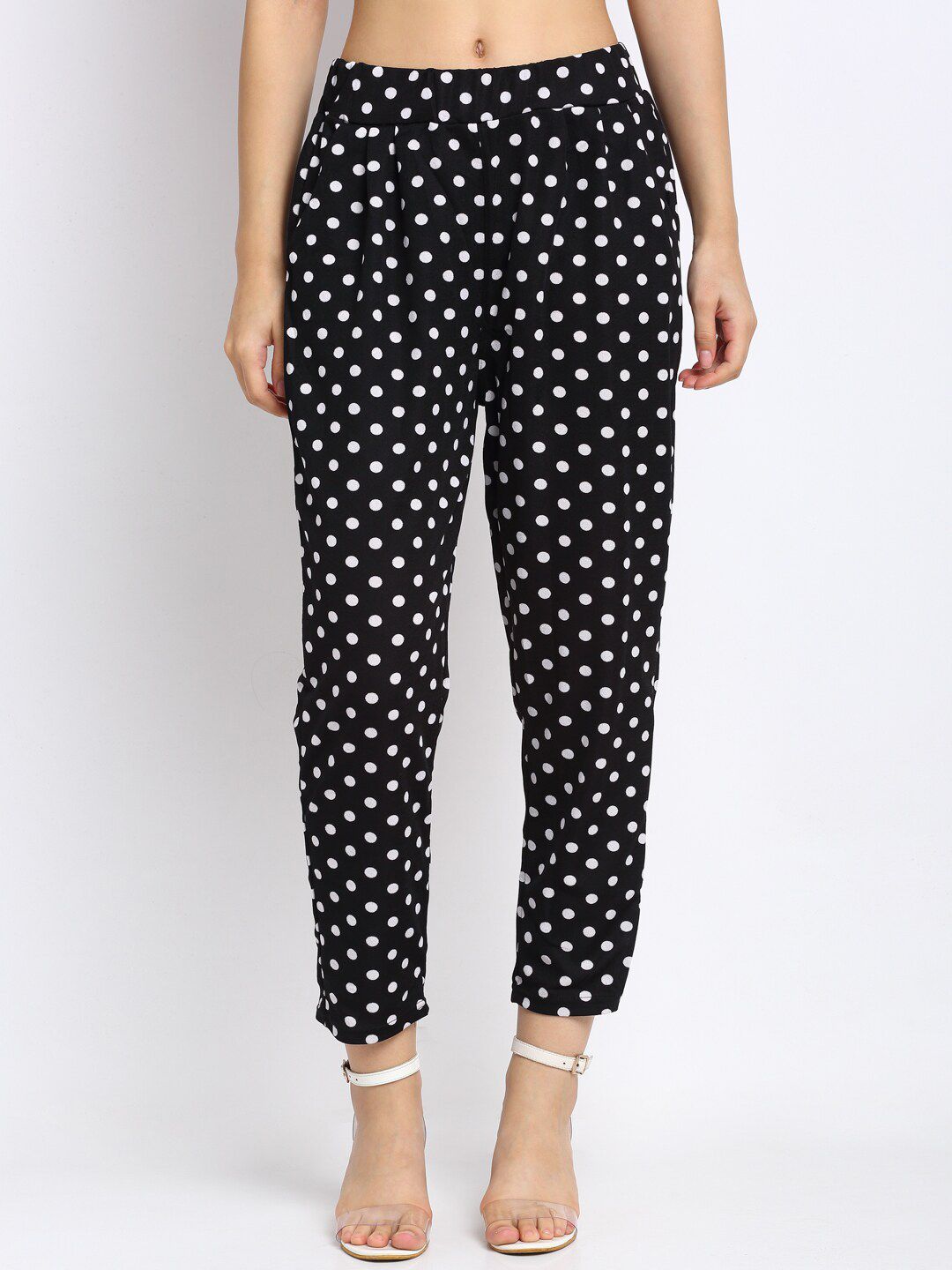 NEUDIS Women Black Regular Fit Printed Regular Trousers