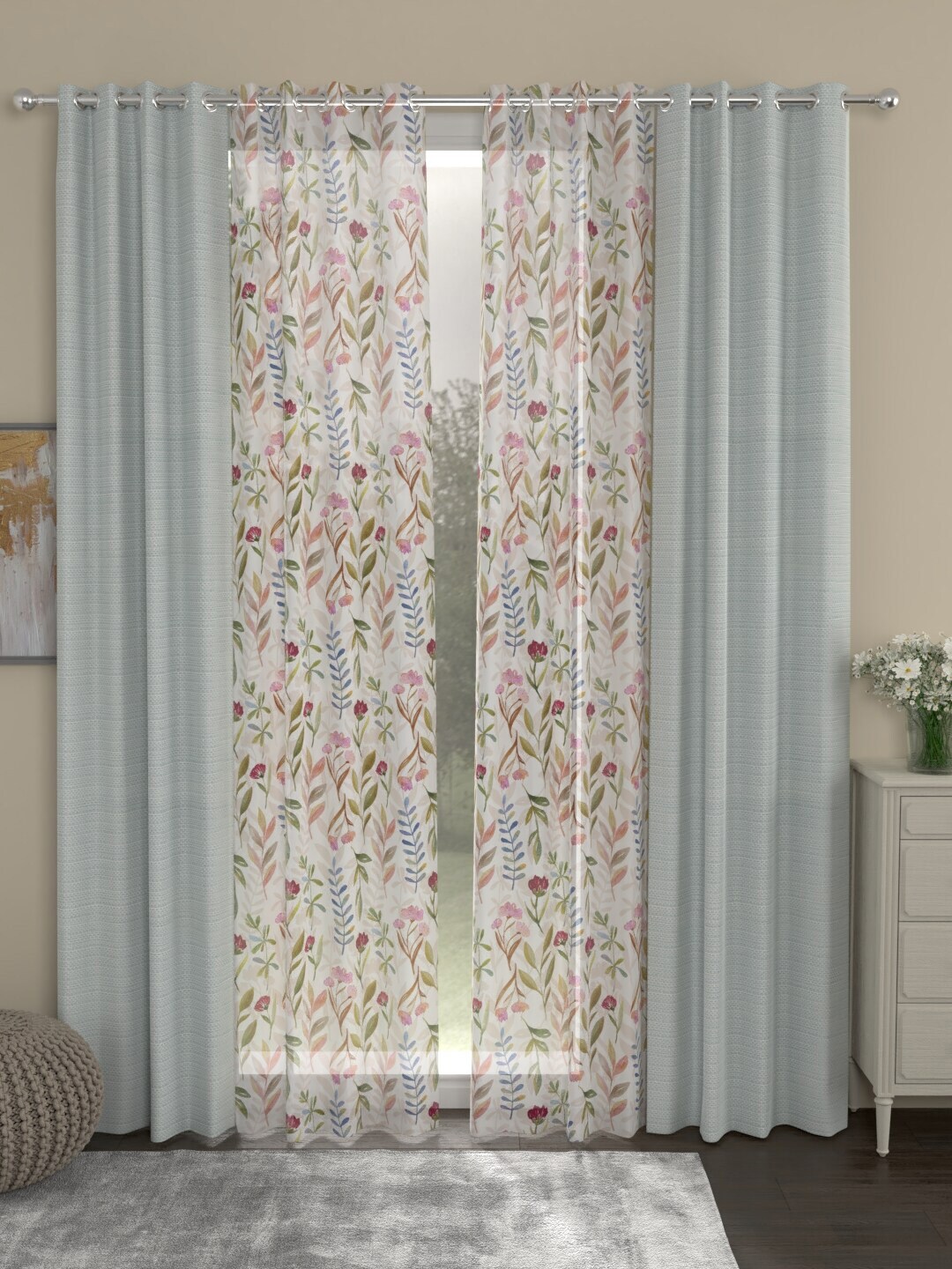 ROSARA HOME Set Of 4 Grey & White Door Curtains Price in India