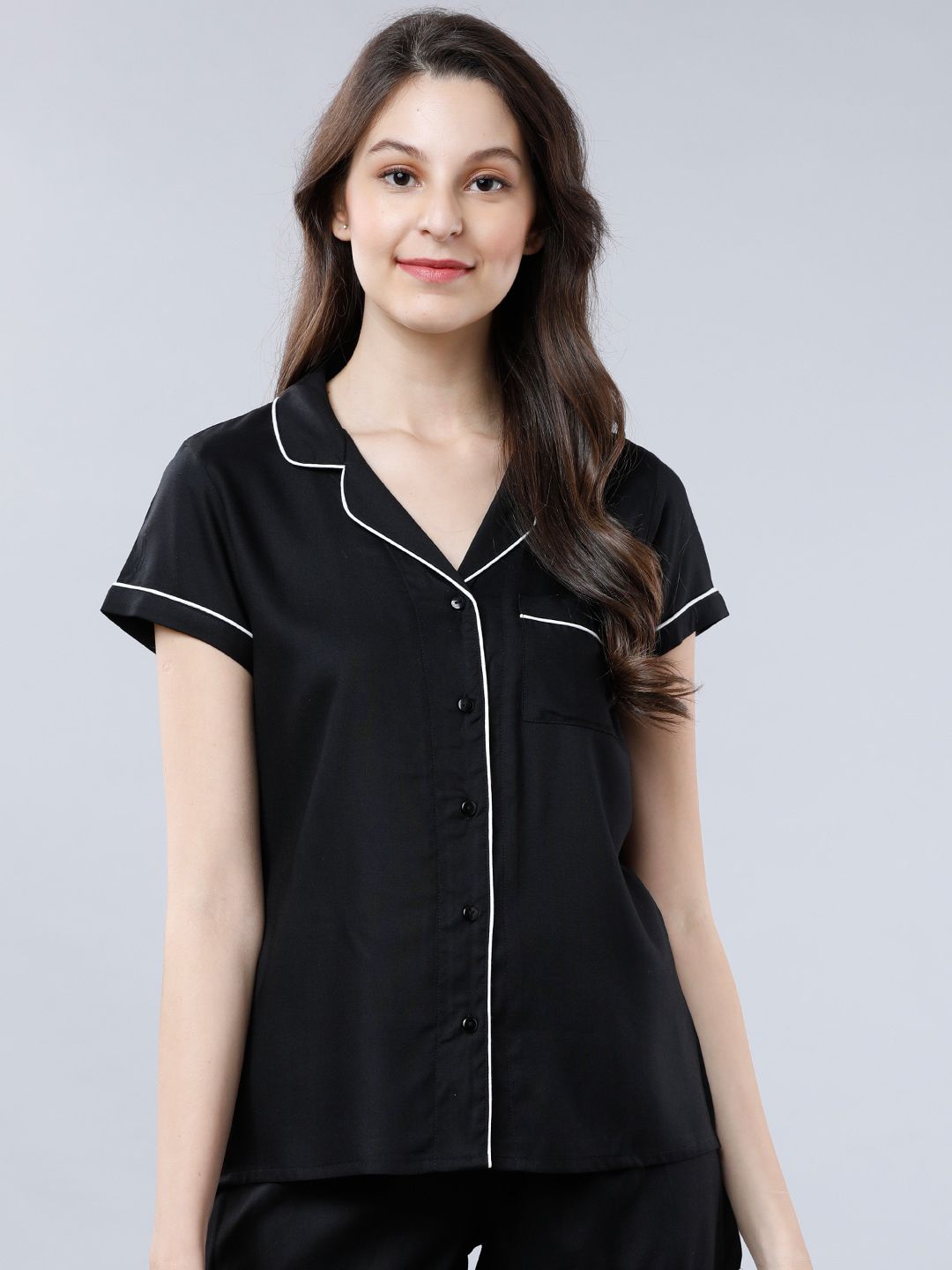 Tokyo Talkies Women Black Solid Sleep Shirt Price in India