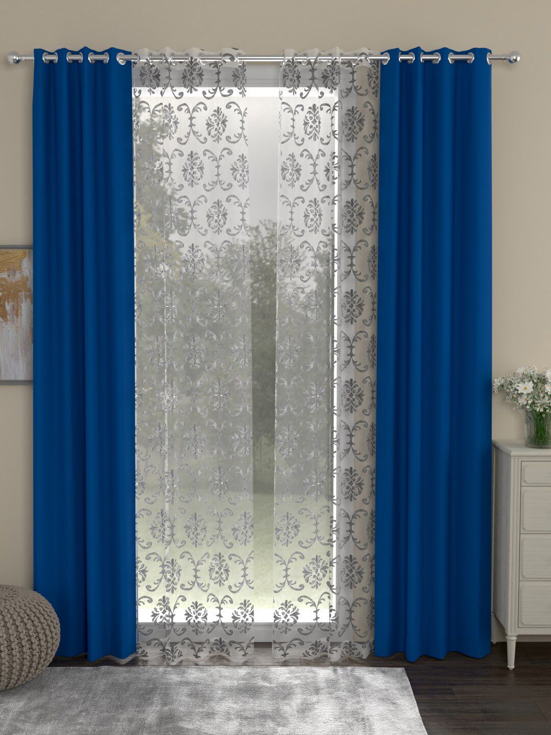 ROSARA HOME Set Of 4 Blue & Transparent Black Out Door Curtains Price in India