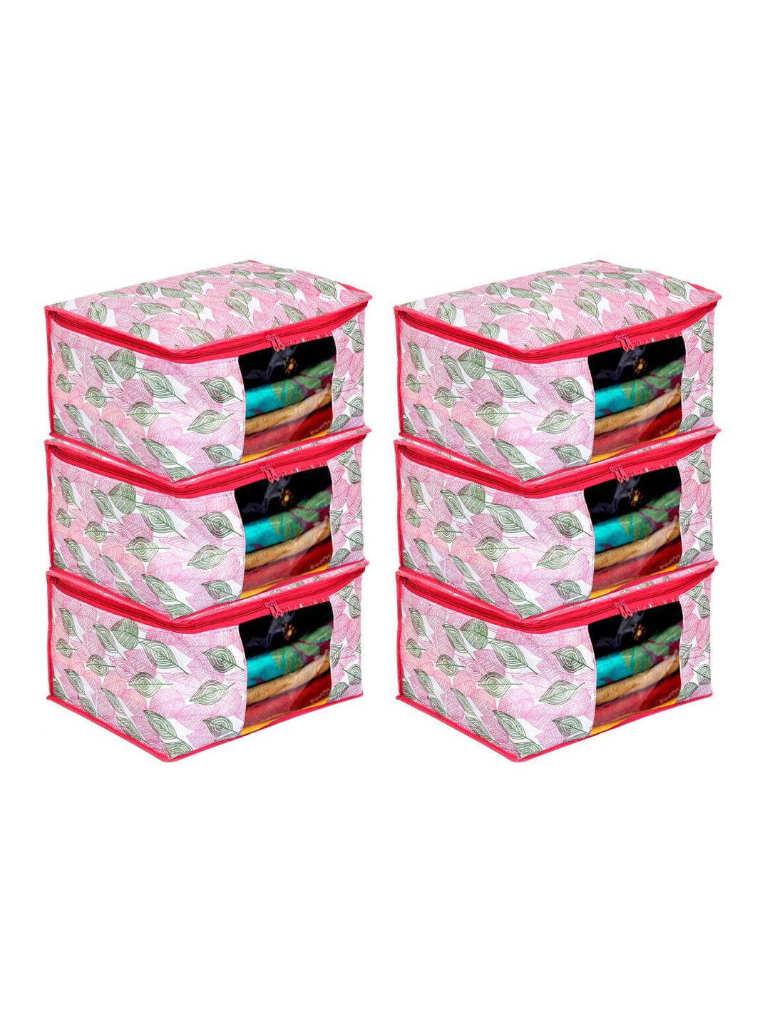 Kuber Industries Set Of 6 Pink & White Metallic Leaf Printed Drawer Organisers Price in India