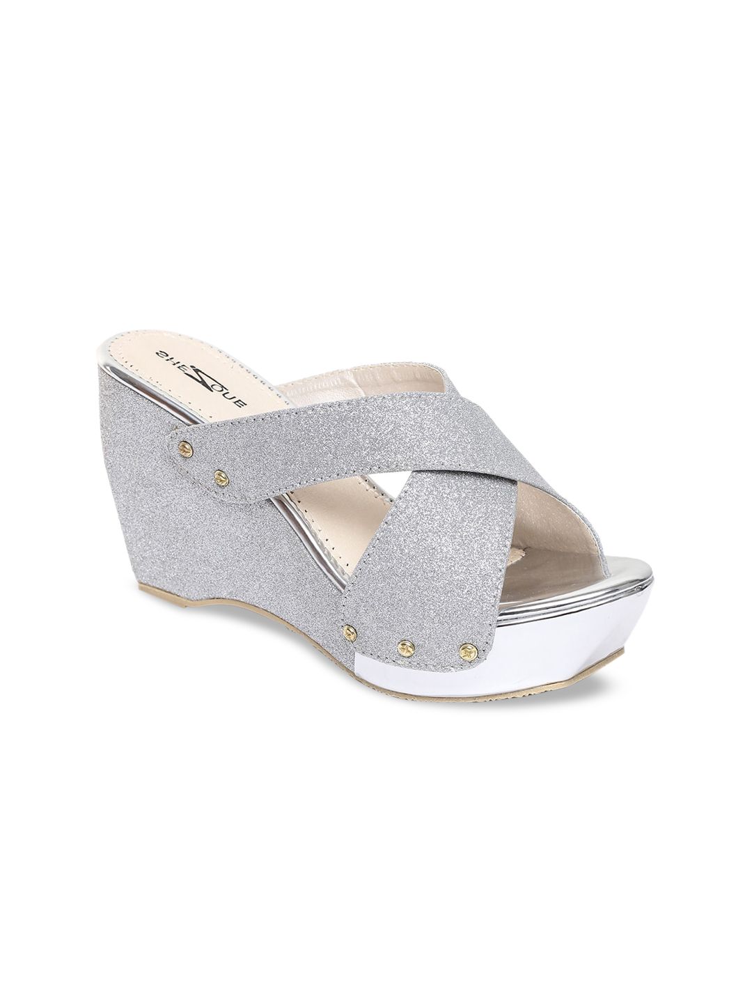 Shezone Women Silver-Toned Solid Heels Price in India