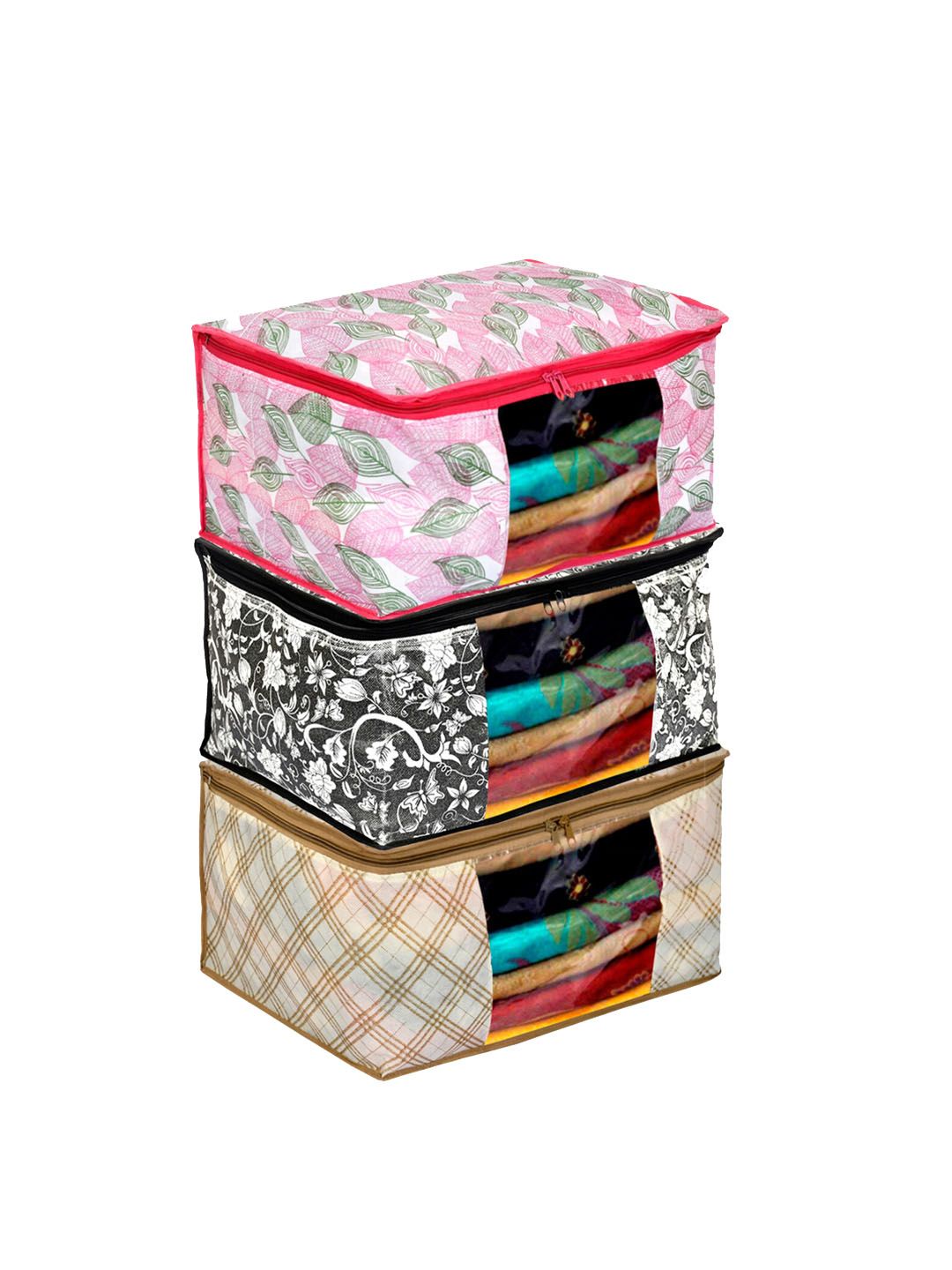 Kuber Industries Set of 3 Metallic Printed Clothes Organisers Price in India