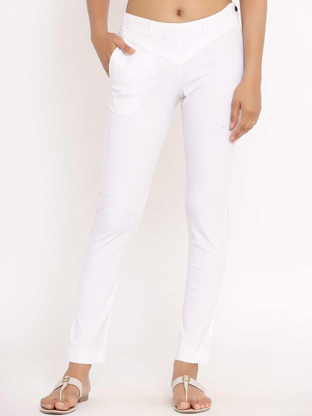 Fabriko Women White Regular Fit Solid Cigarette Trousers Price in India