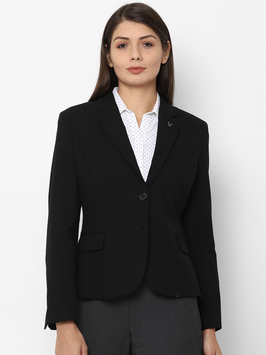 Allen Solly Woman Women Black Solid Single-Breasted Formal Blazer Price in India