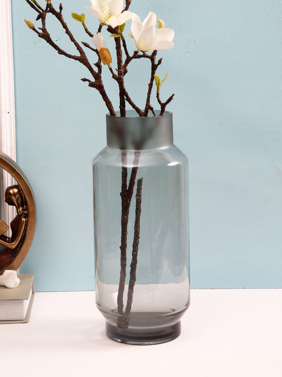 TAYHAA Grey Solid Thick Glass Flower Vase Price in India