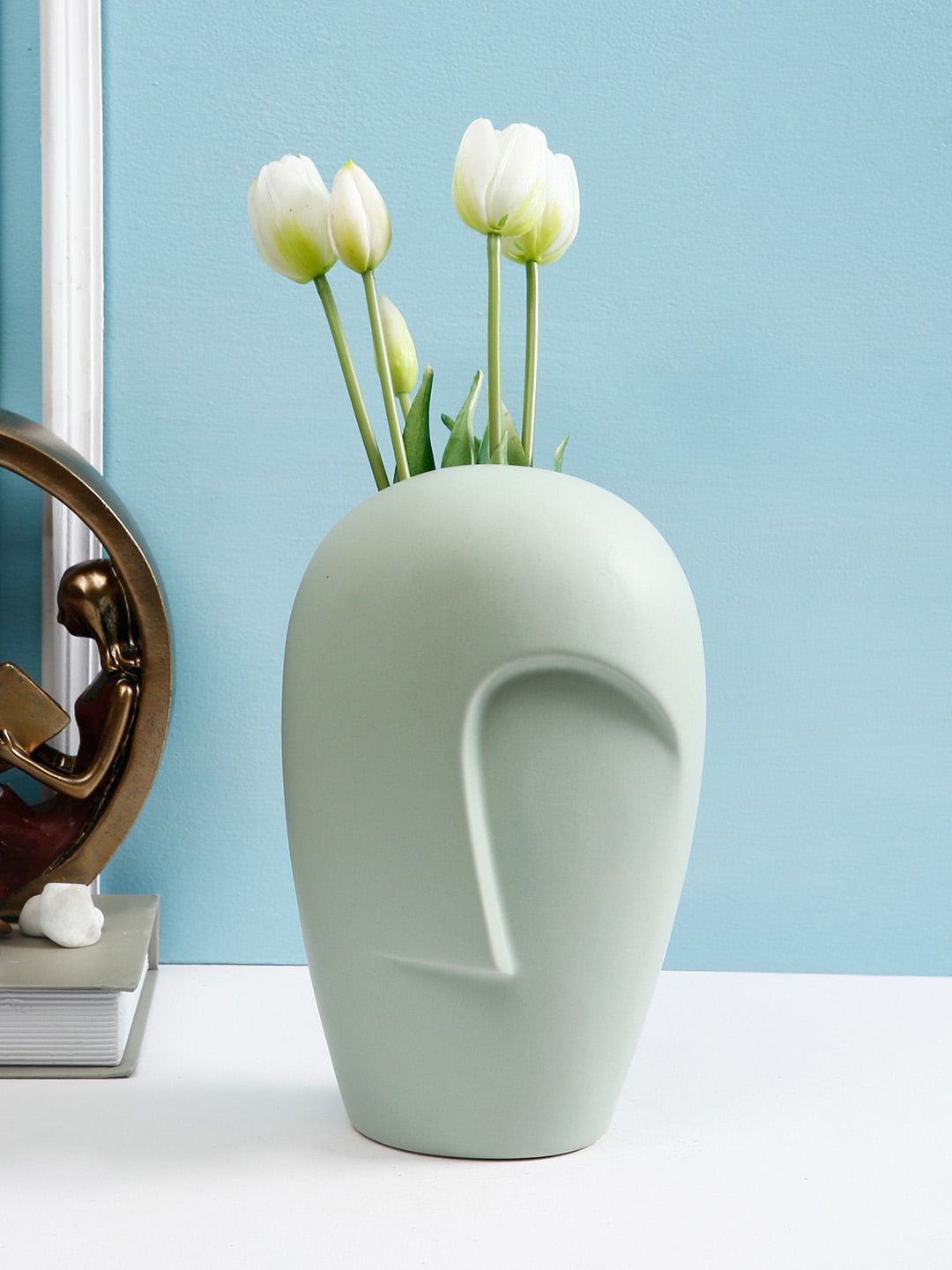 TAYHAA Off-White Textured Ceramic Flower Vase Price in India