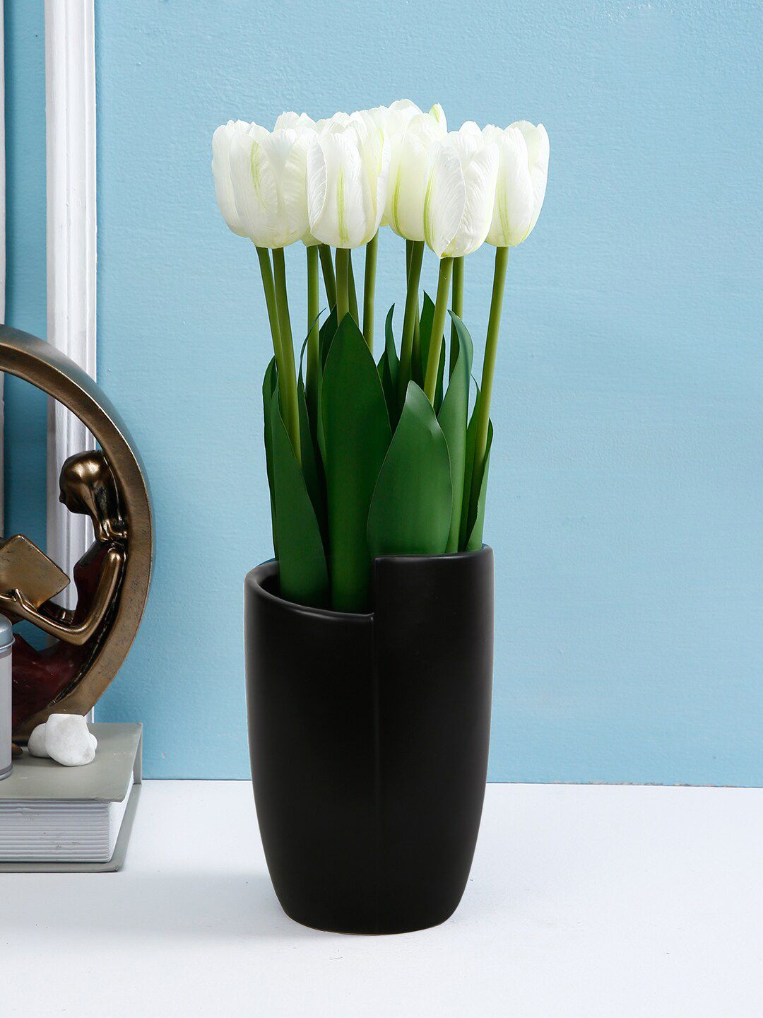 TAYHAA Black Solid Handcrafted Flower Vase Price in India