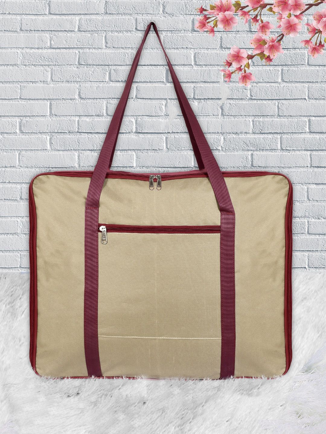 Kuber Industries Beige & Maroon Solid Large Foldable Underbed Storage Bags Price in India